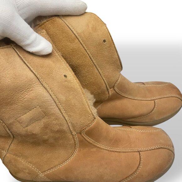 Clarks Real Fur Lined Wedge Ankle Boots Women Size 7M Leather Upper Cabincore - Picture 5 of 10